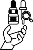 hand holding a bottle and a dropper vector