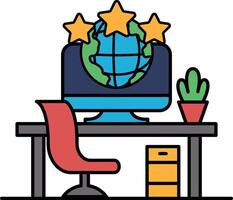 A computer monitor with a globe and three stars on it vector