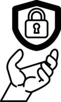 hand holding a blue shield with a keyhole in it vector