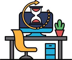 A computer monitor with a clock on it and a plant in the background vector