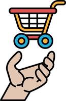 A hand is holding a shopping cart vector