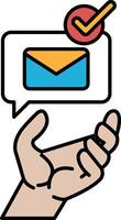 A hand holding a blue envelope with a red check mark on it vector