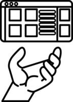 hand is holding a computer monitor with a background vector