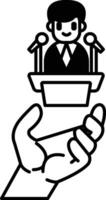 cartoon of a man holding a microphone and a hand holding a microphone vector
