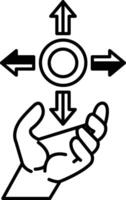hand is holding a coin with four arrows pointing in different directions vector