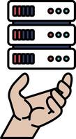 A hand holding a stack of servers vector