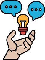 A hand holding a light bulb with a speech bubble above it vector