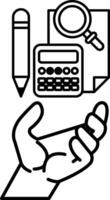 hand holding a pen and a calculator vector