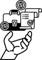 hand holding a briefcase and a stack of money vector