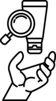 hand holding a bottle of lotion with a magnifying glass on top of it vector