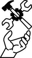 hand holding a hammer and a ruler vector