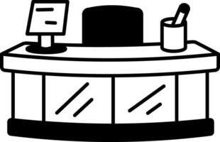 Reception desk with a computer monitor, sketchy style icon vector