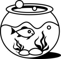 Sketchy style icon showing a fish swimming in a round aquarium vector