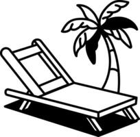 Hand drawn icon showing a sunbed or lounge chair next to a palm tree vector