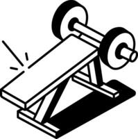 Bench press setup with a barbell, hand drawn icon vector