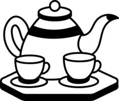 Sketchy style icon showing a teapot on a tray vector