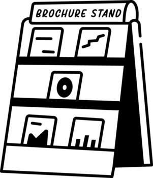 Hand drawn icon showing a brochure stand with various leaflets vector