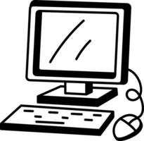 Doodle style icon showing a desktop computer vector
