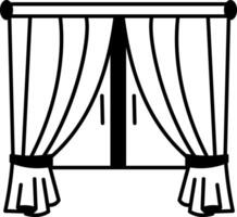 A window with curtains hand drawn style icon vector