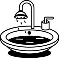 Doodle style icon showing a bathroom sink with a running faucet vector