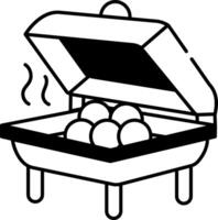 Sketchy style icon showing a chafing dish with a partially open lid vector