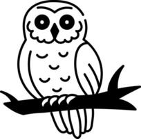 A hand drawn style icon of an owl sitting on a branch vector