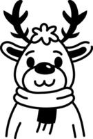 A doodle style icon of a reindeer wearing a scarf vector
