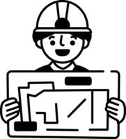 Construction engineer holding a map, doodle style icon vector