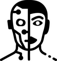 A glyph style icon showing a human robot vector