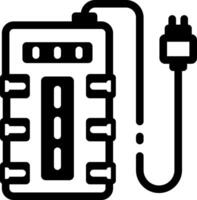 A glyph style icon showing a surge protector vector