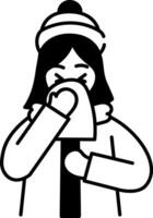 A character eating ice cream in cold weather, hand drawn icon vector