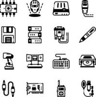 Collection of Computer Accessories Glyph Style Icons vector