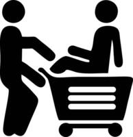 Person Pushing Shopping Cart with Another Person Sitting Inside vector