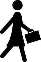 Businesswoman walking with briefcase, simple icon. vector