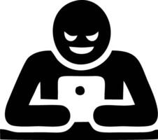 Malicious internet user engrossed in a mobile device vector