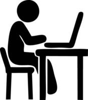 Person working at a desk with laptop vector