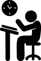 Person working at a desk, time management concept vector