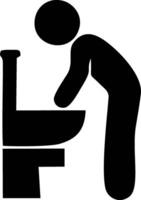 Simple black and white pictogram of a person using a toilet. vector