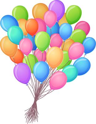 An extra-large cluster of vibrant helium balloons, perfect for grand celebrations, birthday themes, and festive decorations. Isolated on a white background.