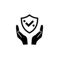Shield checkmark protection in hands icon illustration safety and security symbol vector