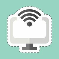 Sticker line cut Computer. related to Wifi symbol. design editable vector