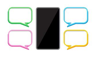 smartphone and speech bubble, chat concept, dialog box for copy space message, smartphone with bubbles speech for messaging dialog, chatting with chat bot robot on cellphone, messaging bubble vector
