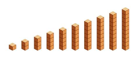 wooden cubes for children learning counting number one to ten, wood cubes sample with different isolated on white, 3d cubes wood for preschool children, block wooden square for mathematical game kid vector