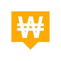 won currency symbol in speech bubble square shape for icon, monetary won currency symbol, korean won coin in flat style for digital app and website, won symbol orange vector