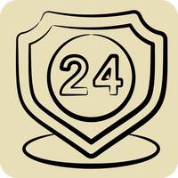 Icon 24 Hour Security. related to Home Security symbol. hand drawn style vector