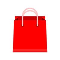 bag paper red for icon isolated on white, cardboard red handle bag for retail container, clip art packaging bag red color, paper bag blank vector