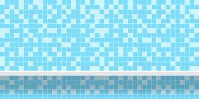 tile mosaic light blue pattern with shelf for background, modern square mosaic grid pattern for decoration architecture wall, mosaic tile wall and plank shelf, mosaic tiled grid of a toilet wall vector