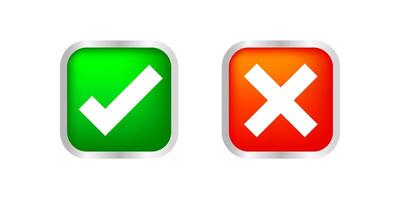 checkmark and x or confirm and deny square icon button 3d for apps and websites symbol, icon checkmark choice vector