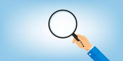 magnifying glass in hand, copy space, search, spy, detective, inspection, finding and exploration concept vector