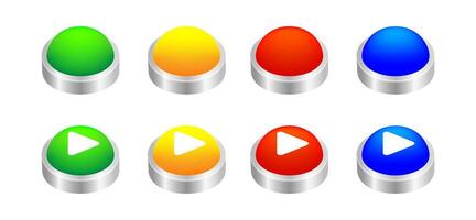 button circle 3d shape for button games play isolated on white, colorful modern buttons simple and convex, sphere button flat style icon sign for application play, buttons play for website and app vector